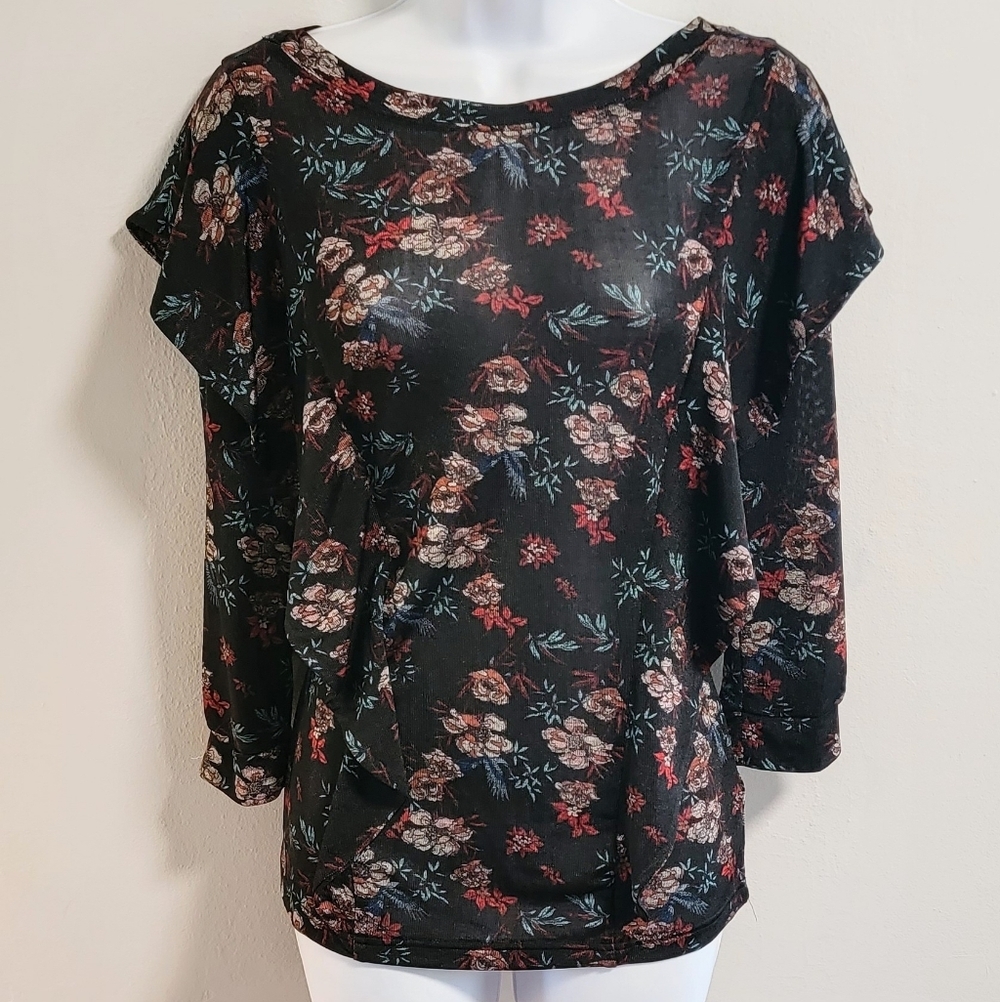 SP Free People Dock Street Floral Black Dark Coquette Cottage Fairy Ruffle Sheer